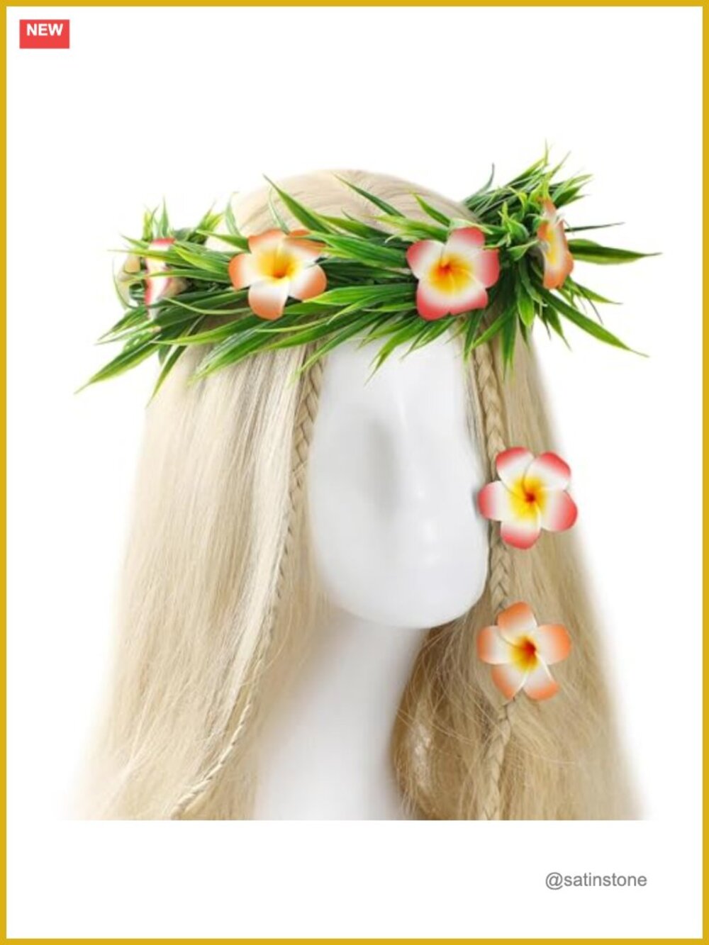 Hawaiian Flower Crown Headband 3 Pcs Tropical Floral Headpiece Set